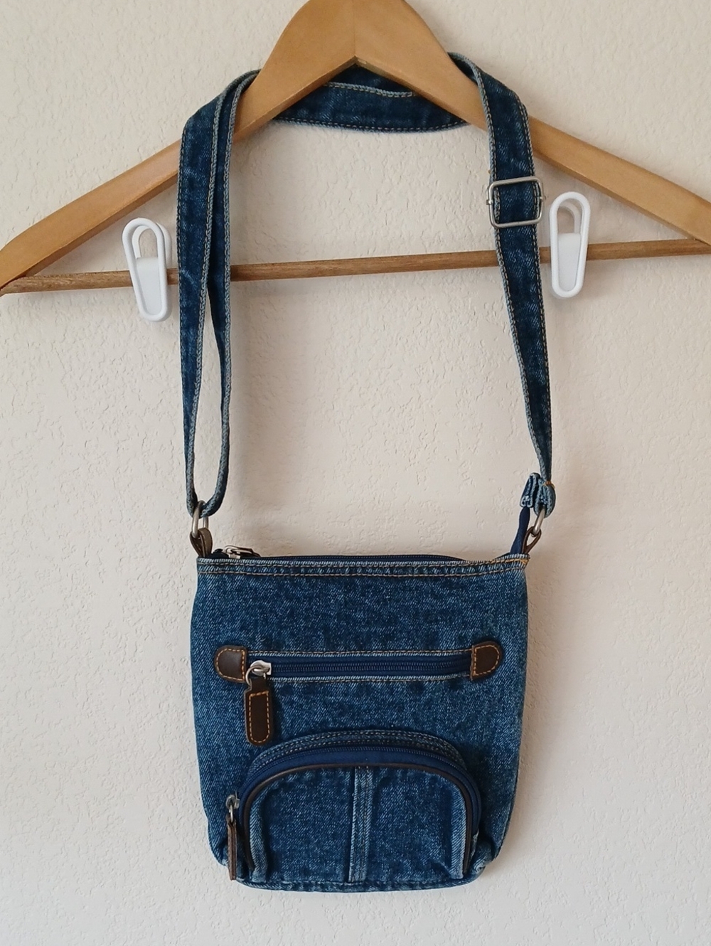Small Denim Crossbody Purse With Pockets Adjustable Strap
